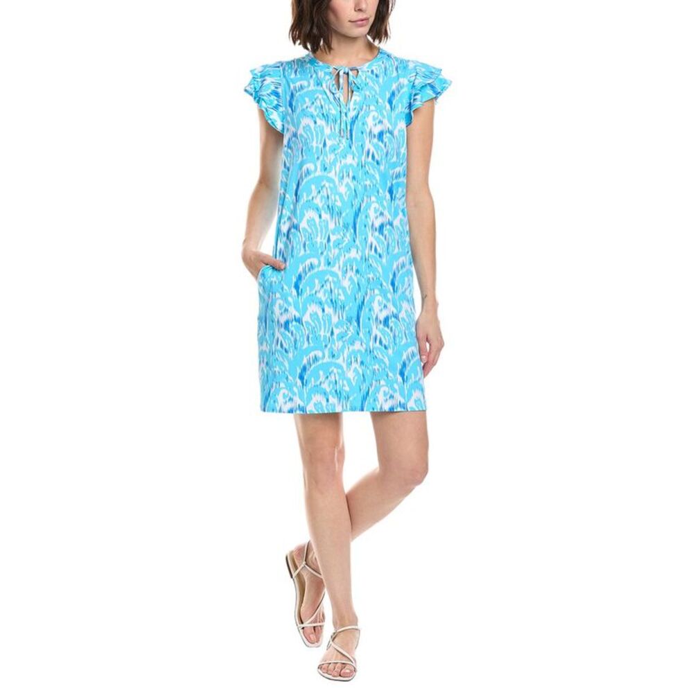Stella Parker Womens Mona Yoke Neck Flutter Sleeve Dress, Blue